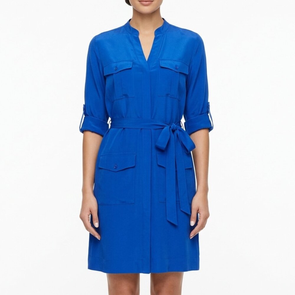 Express Cobalt Blue Utility Shirt Dress | Electric Luxe Minimalist XS